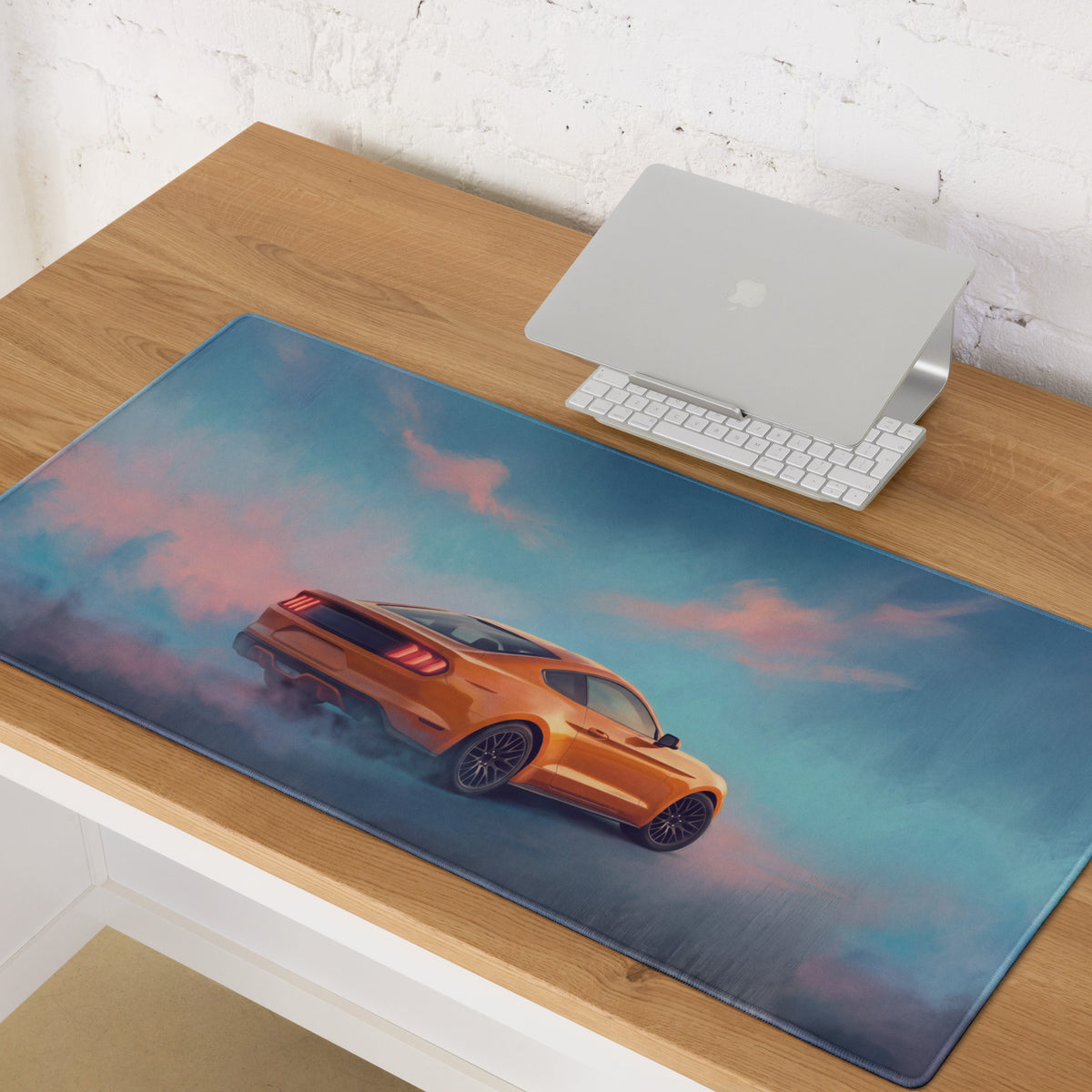 Ford Mustang Inspired Orange Fury Rear Desk Pad – Extended Non-Slip PC Mouse Mat