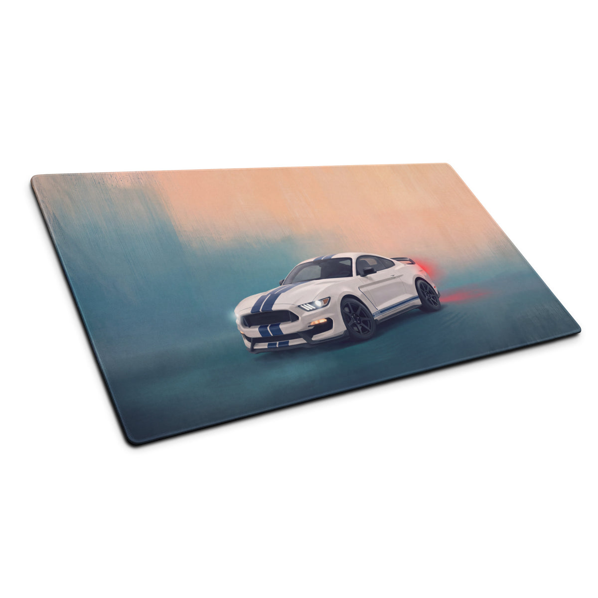 Ford Mustang Inspired Shelby White Blue Stripe Desk Mat – High-Precision XL Gaming Mousepad