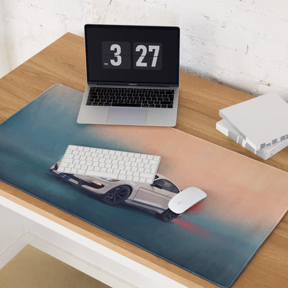 Ford Mustang Inspired Shelby White Blue Stripe Desk Mat – High-Precision XL Gaming Mousepad