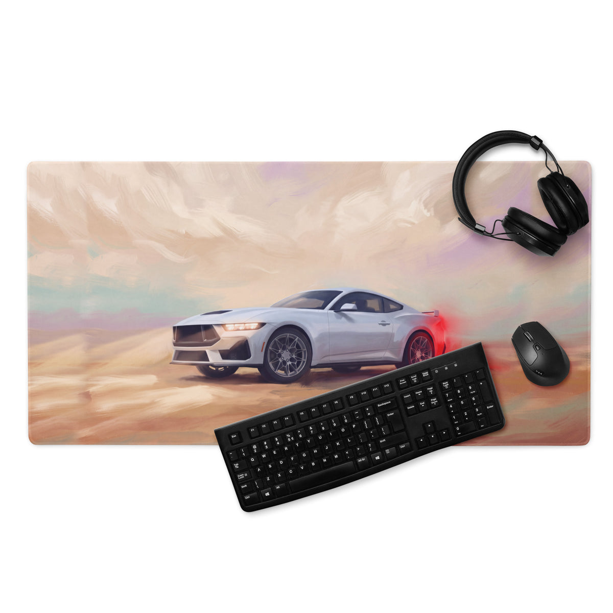 Ford Mustang Inspired Oxford White S650 Desk Pad – Ultra-Glide Stitched Edge Gaming Mouse Mat