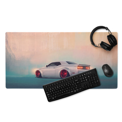 Dodge Challenger Inspired Pearl Red Rim Rear Desk Pad – Extended Non-Slip PC Mouse Mat
