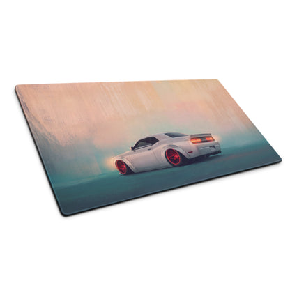 Dodge Challenger Inspired Pearl Red Rim Rear Desk Pad – Extended Non-Slip PC Mouse Mat