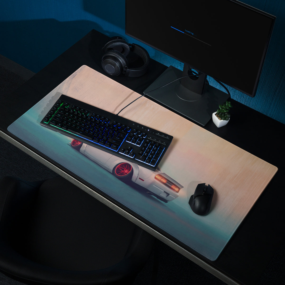 Dodge Challenger Inspired Pearl Red Rim Rear Desk Pad – Extended Non-Slip PC Mouse Mat