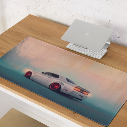 Dodge Challenger Inspired Pearl Red Rim Rear Desk Pad – Extended Non-Slip PC Mouse Mat