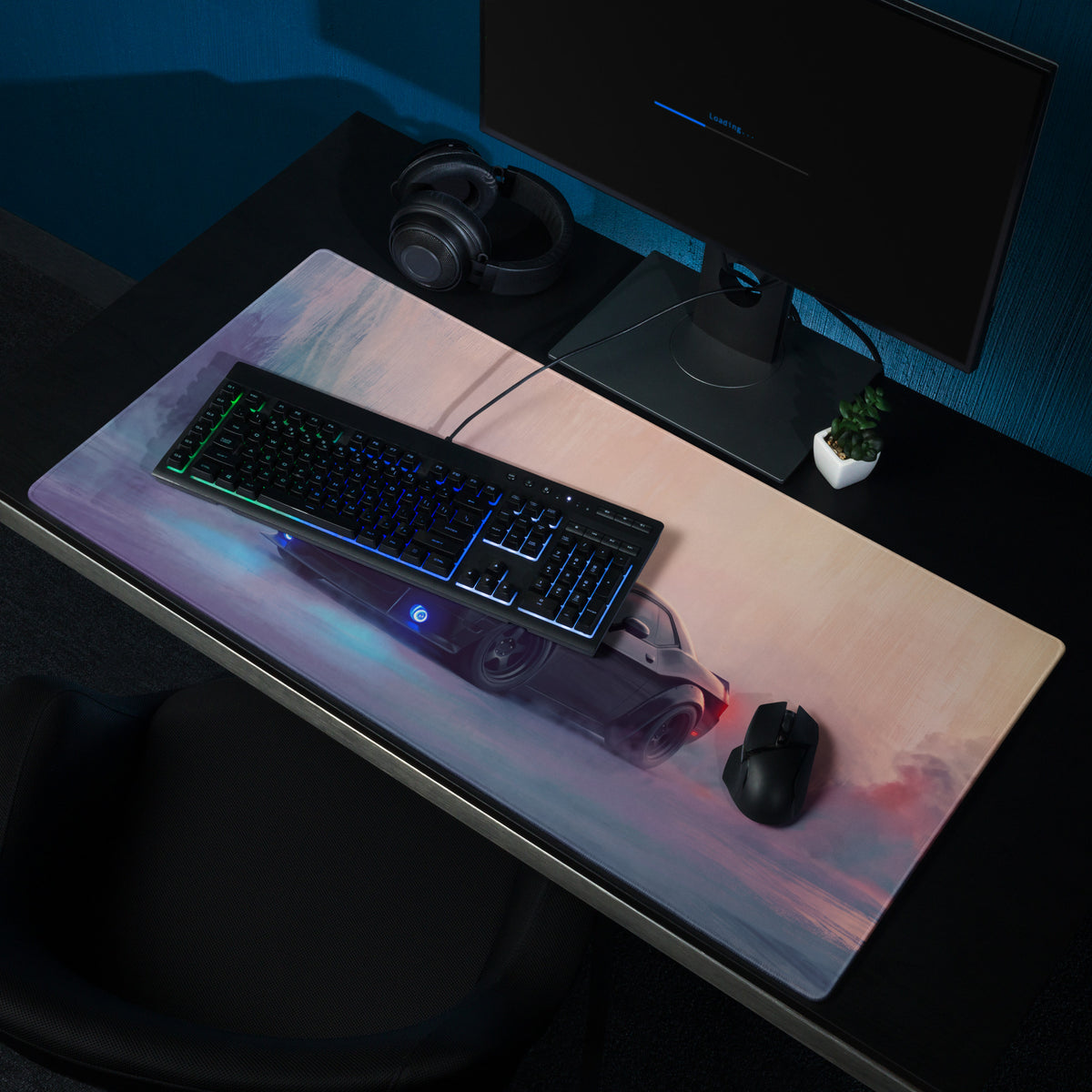 Dodge Challenger Inspired Pitch Black Halo Desk Pad – Ultra-Glide Stitched Edge Gaming Mouse Mat