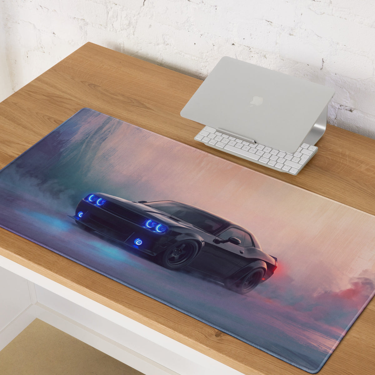 Dodge Challenger Inspired Pitch Black Halo Desk Pad – Ultra-Glide Stitched Edge Gaming Mouse Mat