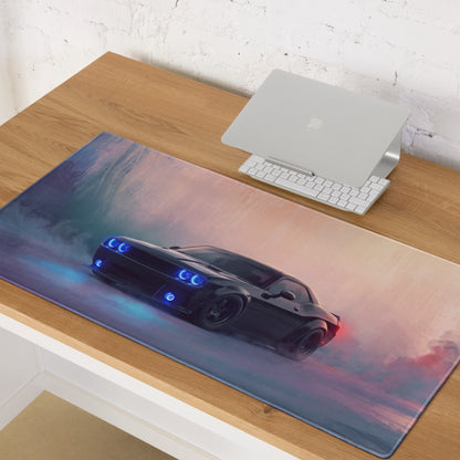 Dodge Challenger Inspired Pitch Black Halo Desk Pad – Ultra-Glide Stitched Edge Gaming Mouse Mat