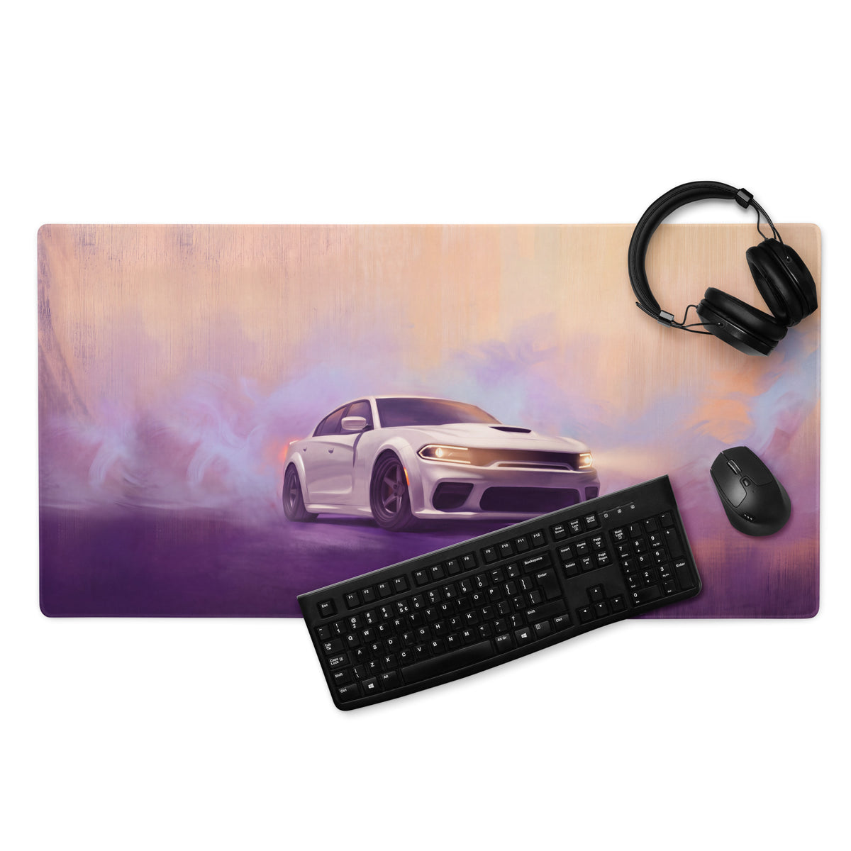 Dodge Charger Inspired White Knuckle Widebody Desk Mat – Low-Friction Cloth Setup Mousepad