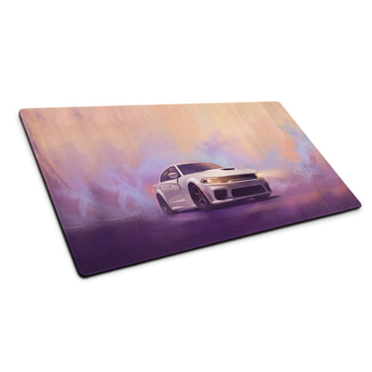 Dodge Charger Inspired White Knuckle Widebody Desk Mat – Low-Friction Cloth Setup Mousepad