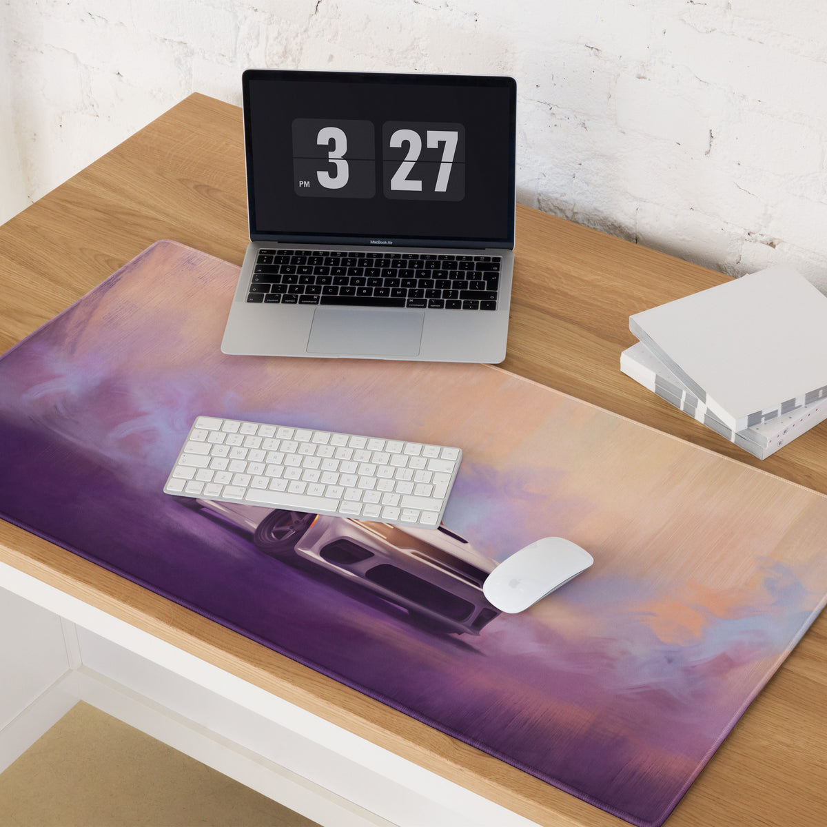 Dodge Charger Inspired White Knuckle Widebody Desk Mat – Low-Friction Cloth Setup Mousepad