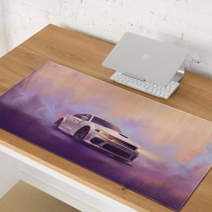 Dodge Charger Inspired White Knuckle Widebody Desk Mat – Low-Friction Cloth Setup Mousepad