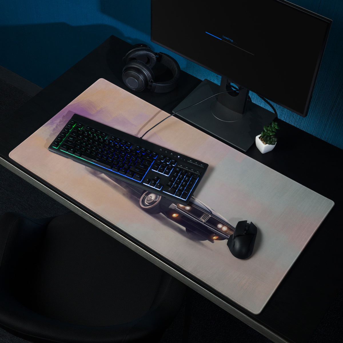 Dodge Charger Inspired Midnight Classic Restomod Desk Pad – Extended Non-Slip PC Mouse Mat