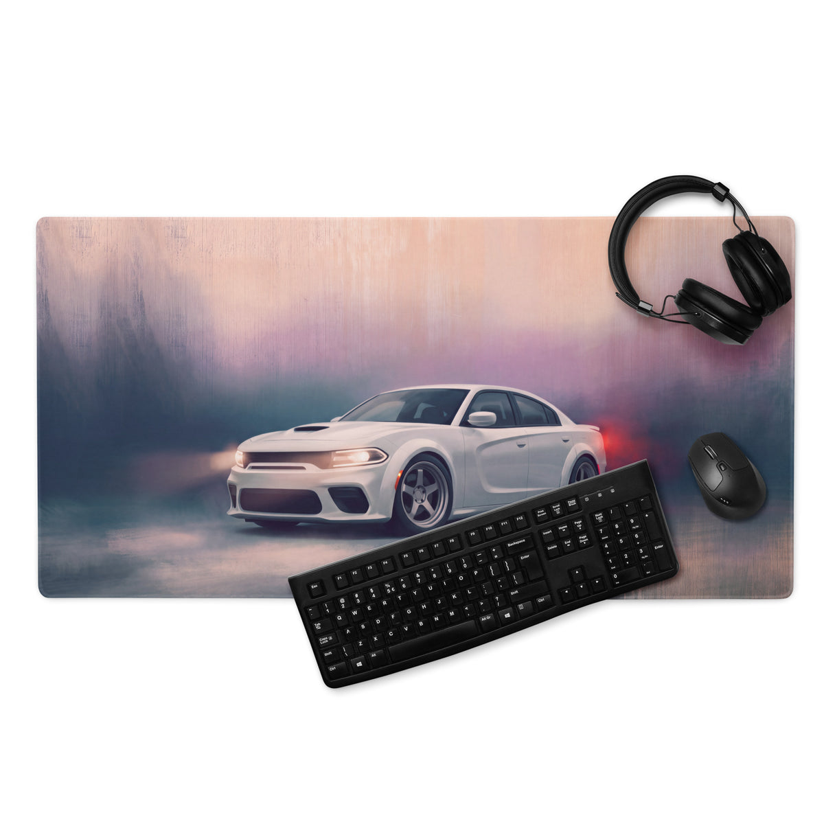 Dodge Charger Inspired White Knuckle SRT Desk Mat – Low-Friction Cloth Setup Mousepad