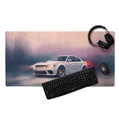 Dodge Charger Inspired White Knuckle SRT Desk Mat – Low-Friction Cloth Setup Mousepad