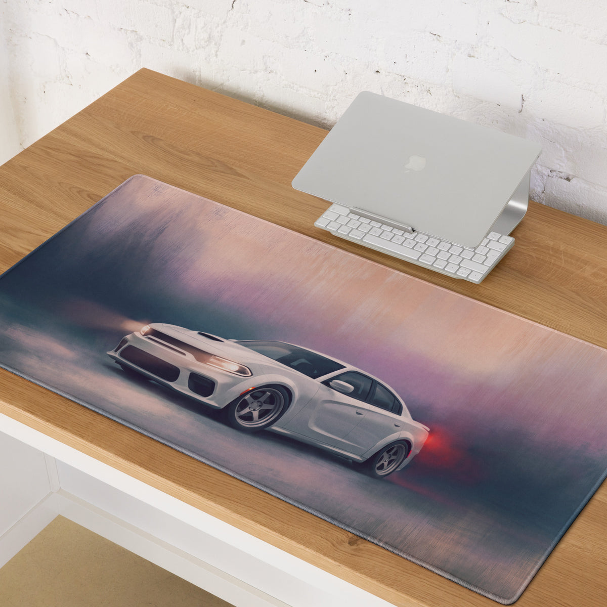 Dodge Charger Inspired White Knuckle SRT Desk Mat – Low-Friction Cloth Setup Mousepad