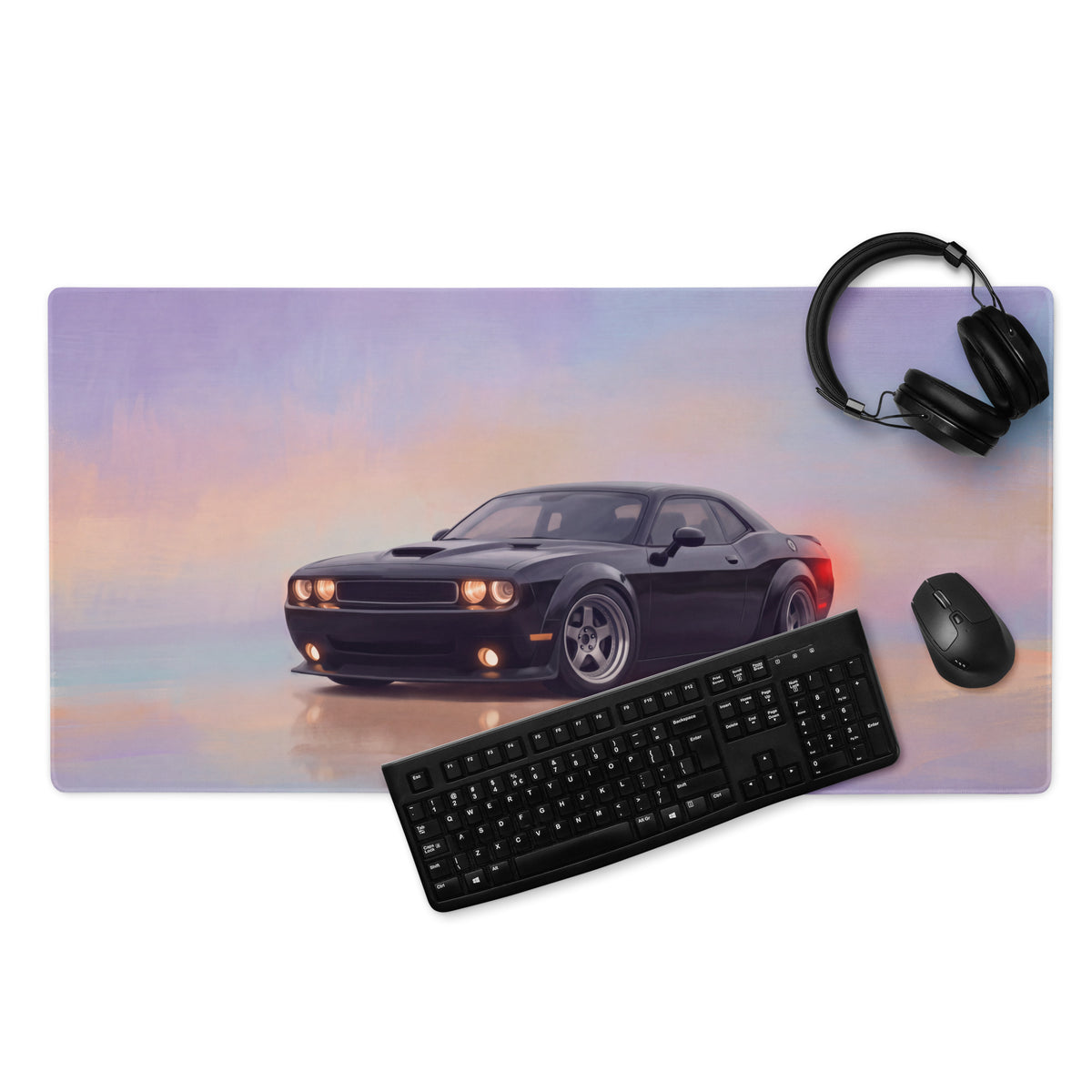Dodge Challenger Inspired Pitch Black Widebody Desk Pad – Ultra-Glide Stitched Edge Gaming Mouse Mat