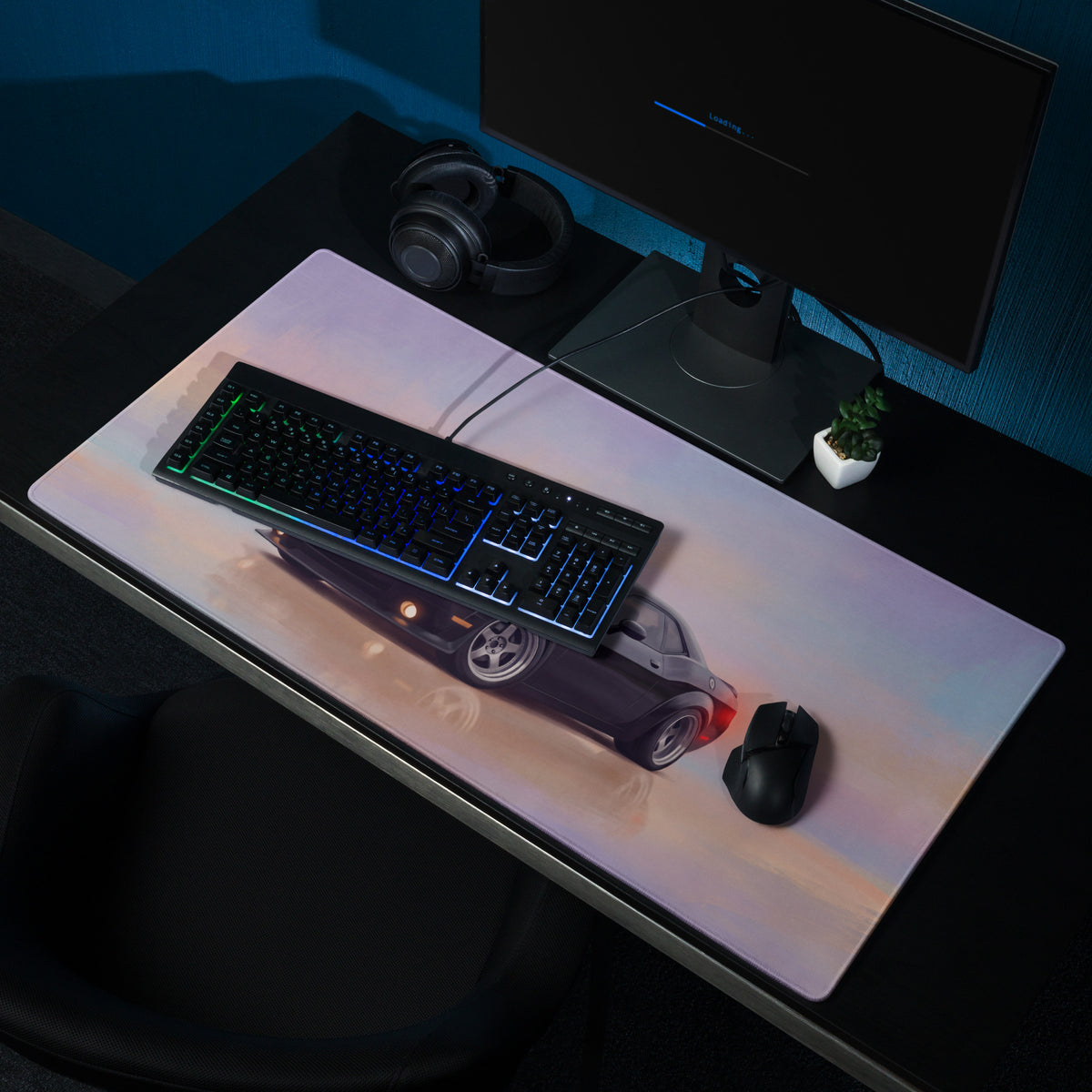 Dodge Challenger Inspired Pitch Black Widebody Desk Pad – Ultra-Glide Stitched Edge Gaming Mouse Mat