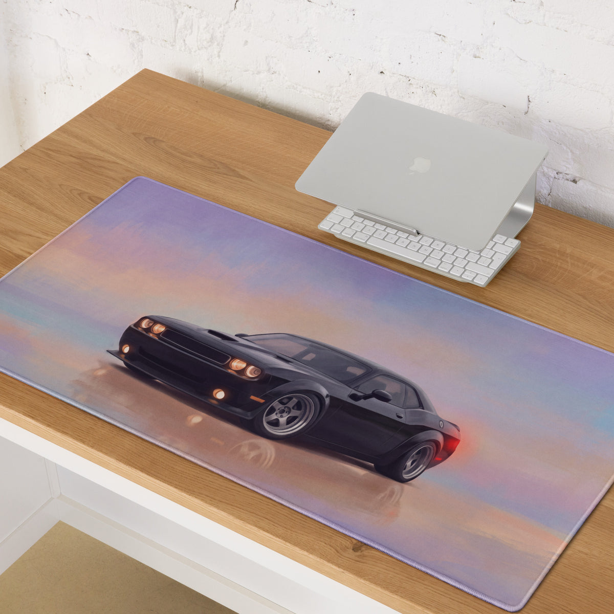 Dodge Challenger Inspired Pitch Black Widebody Desk Pad – Ultra-Glide Stitched Edge Gaming Mouse Mat