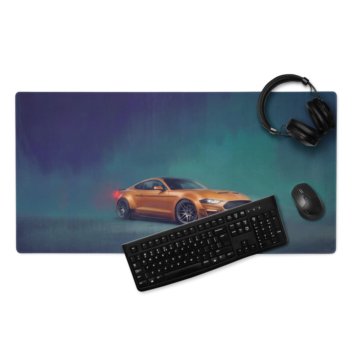 Ford Mustang Inspired Orange Fury Drift Desk Mat – High-Precision XL Gaming Mousepad