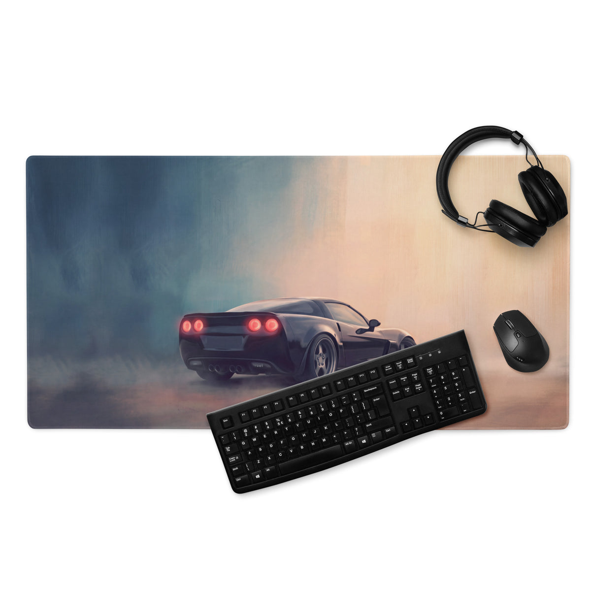 Chevrolet Corvette C6 Inspired Midnight Stealth Rear Desk Mat – Low-Friction Cloth Setup Mousepad
