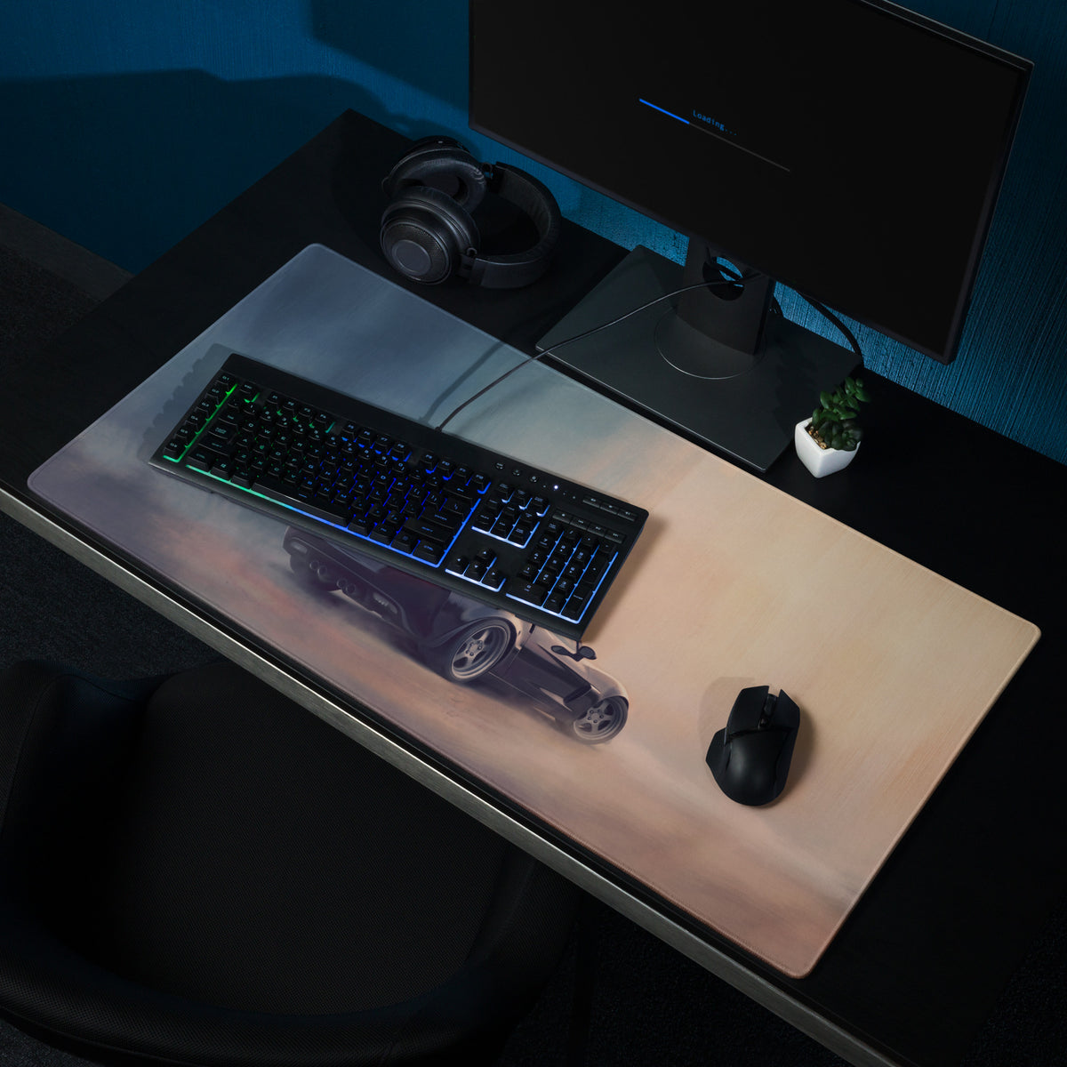Chevrolet Corvette C6 Inspired Midnight Stealth Rear Desk Mat – Low-Friction Cloth Setup Mousepad
