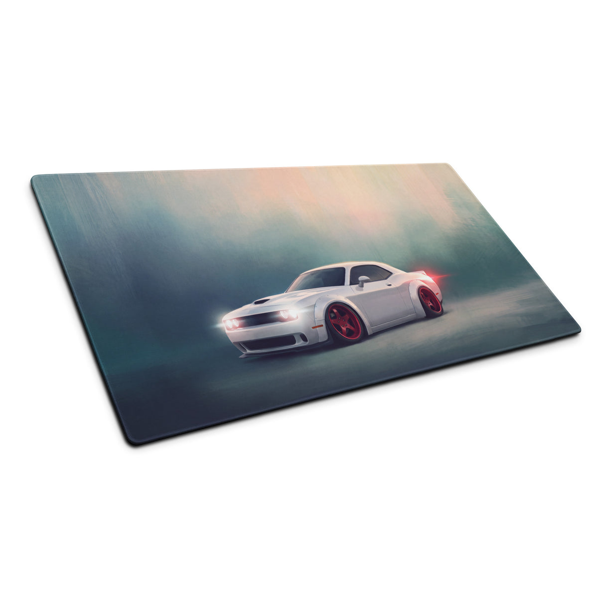 Dodge Challenger Inspired White Knuckle Red Accent Desk Pad – Ultra-Glide Stitched Edge Gaming Mouse Mat