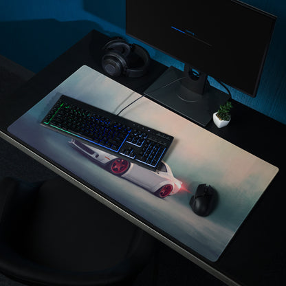 Dodge Challenger Inspired White Knuckle Red Accent Desk Pad – Ultra-Glide Stitched Edge Gaming Mouse Mat