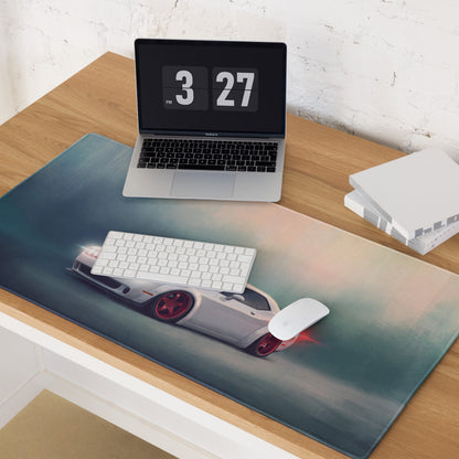 Dodge Challenger Inspired White Knuckle Red Accent Desk Pad – Ultra-Glide Stitched Edge Gaming Mouse Mat