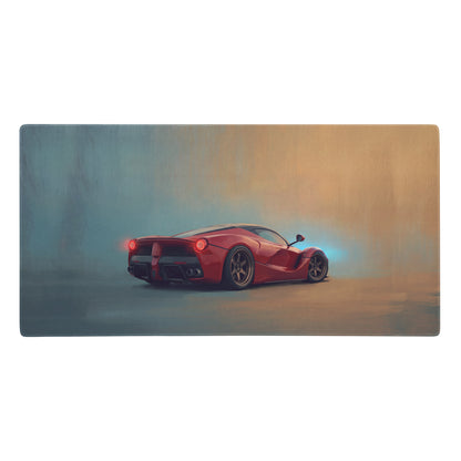 Red ferrari laferrari sports car illustration on a rectangular rosso bronze low friction cloth gaming mousepad