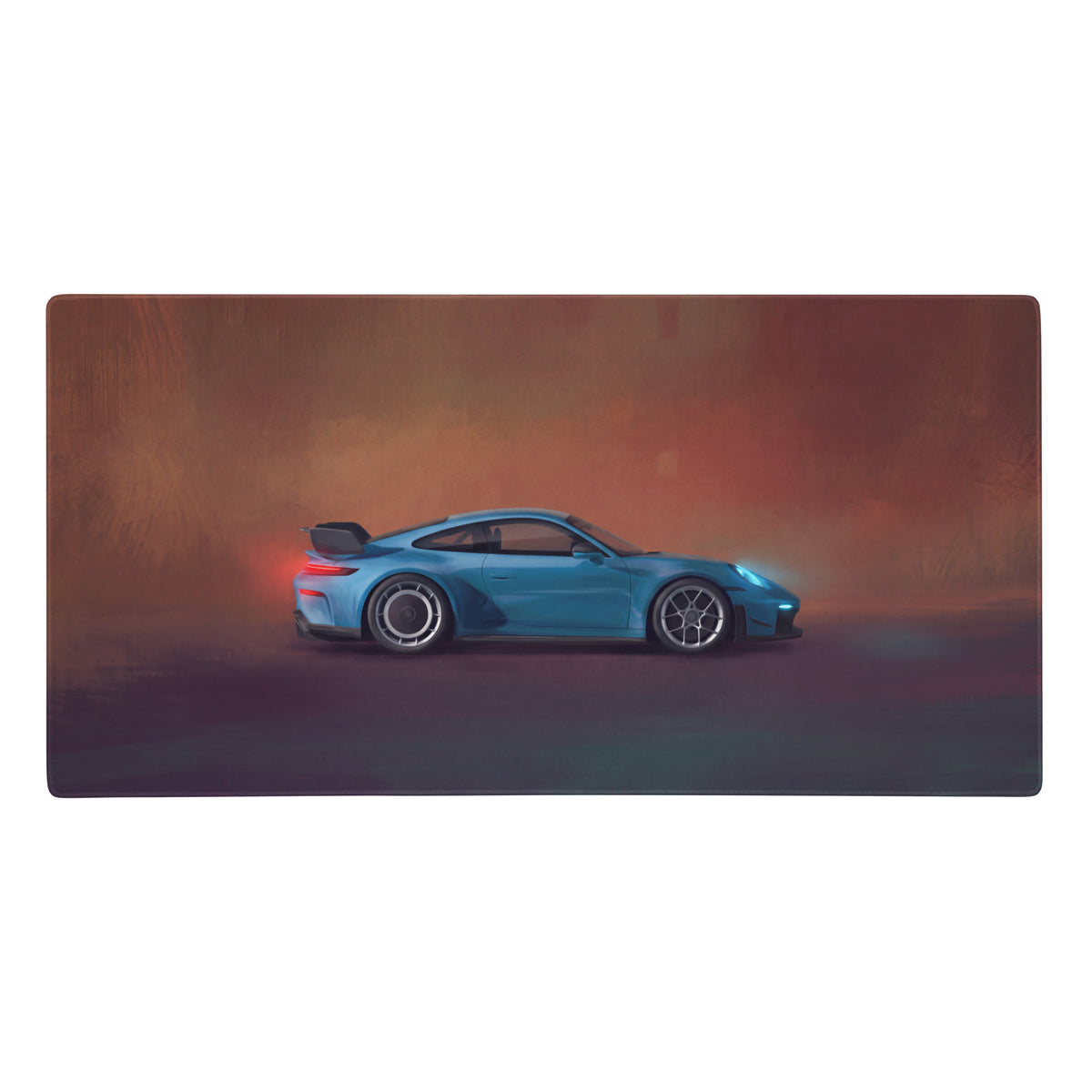 Blue porsche 911 gt3 inspired miami blue profile desk pad with ultra-glide stitched edge for gaming mouse use