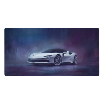 White ferrari sf90 inspired sports car graphic on pearl nebula xl gaming mousepad for high precision use