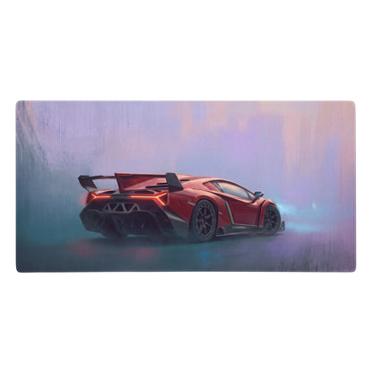 Red Lamborghini Veneno inspired rosso apex desk mat featuring a low-friction cloth surface for gaming setups
