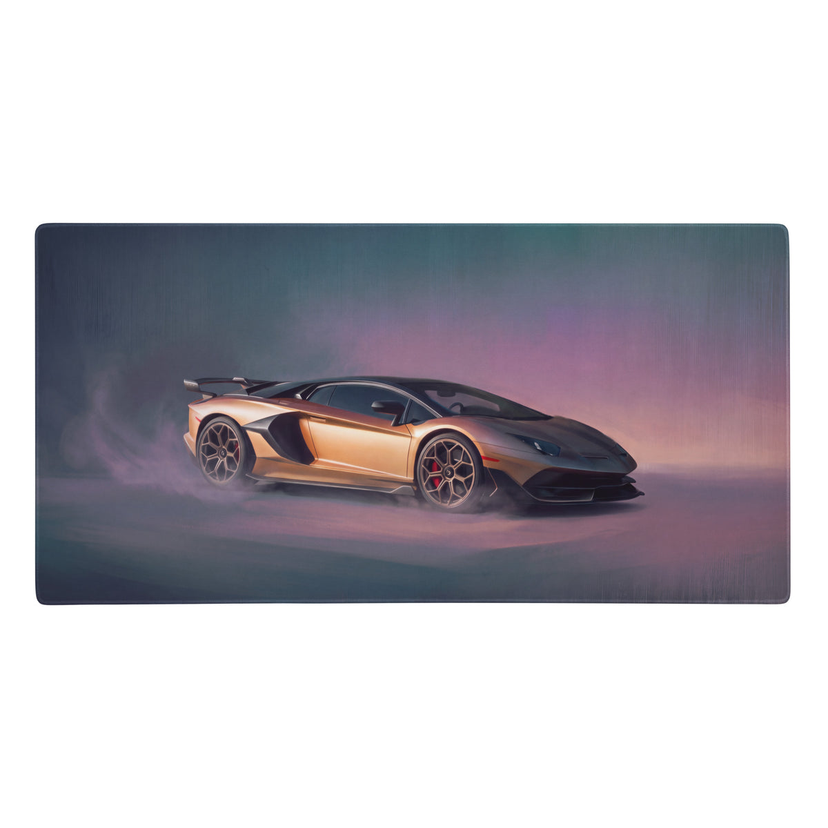 Golden lamborghini aventador sports car illustration on bronze non-slip extended gaming mouse mat desk pad