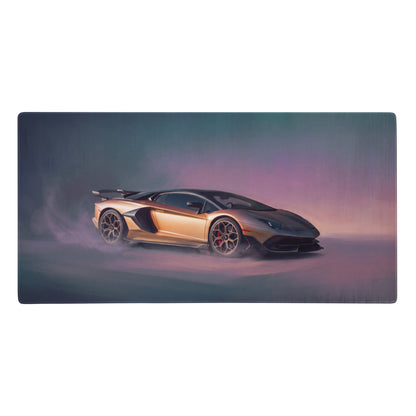 Golden lamborghini aventador sports car illustration on bronze non-slip extended gaming mouse mat desk pad