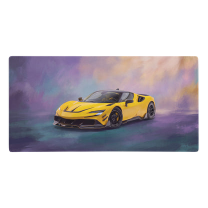 Vibrant yellow Ferrari SF90 XX inspired giallo flare desk mat with high precision for XL gaming and mouse use