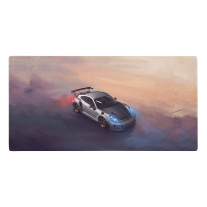 Silver and black porsche 911 gt2 rs inspired gaming mousepad with ultra-glide stitched edge for desk use