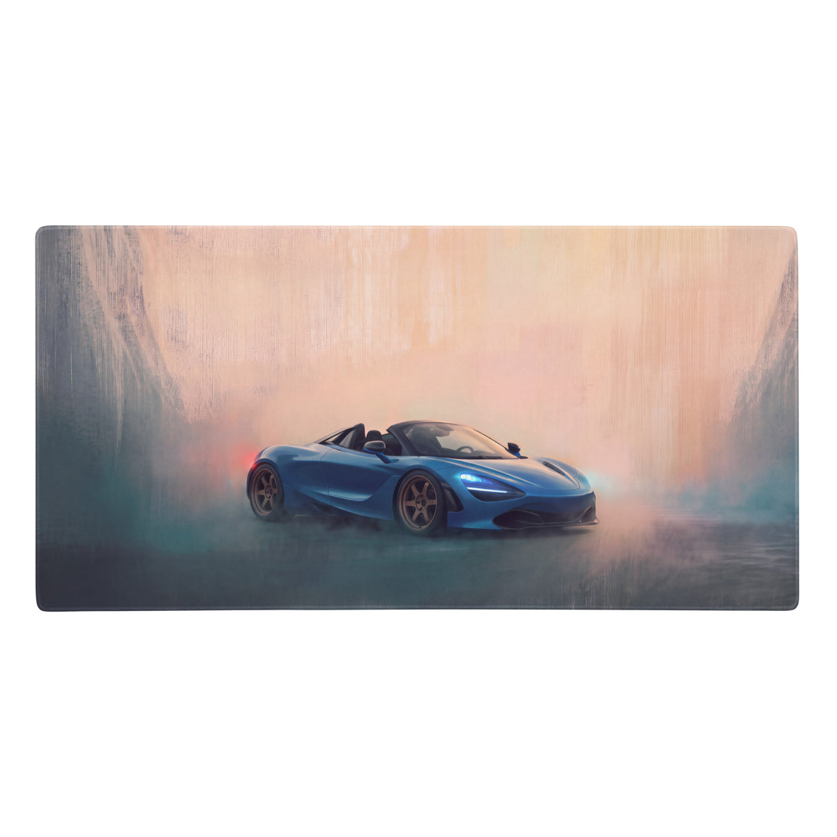 Blue mclaren 720s convertible stylized artwork on curacao blue xl gaming mousepad desk mat