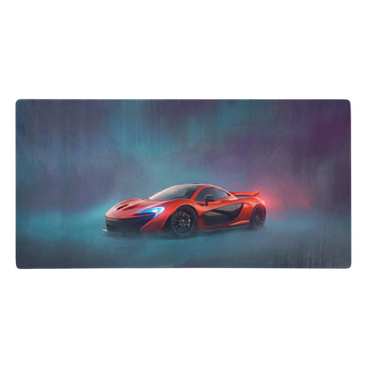 Vibrant red McLaren P1 inspired volcano red desk mat high-precision XL gaming mousepad with racing car graphic