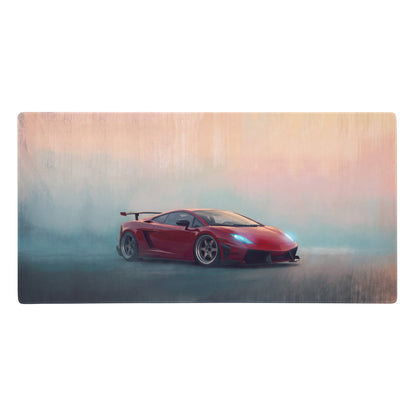 Red lamborghini sports car illustration on a red rosso corsa low-friction cloth gaming mousepad desk mat