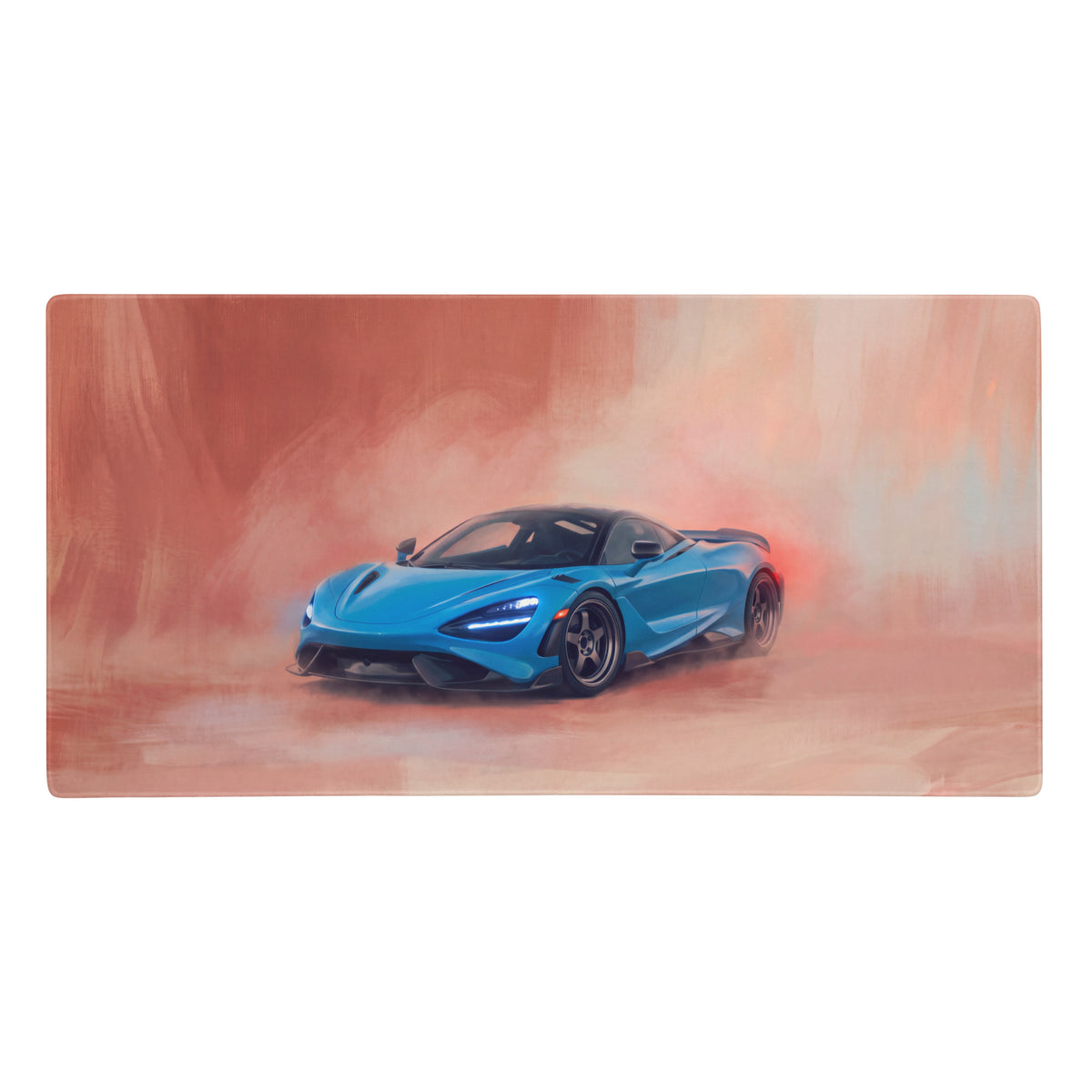 Vibrant blue mclaren 720s sports car in painterly style on curacao blue xl gaming mousepad for high precision use