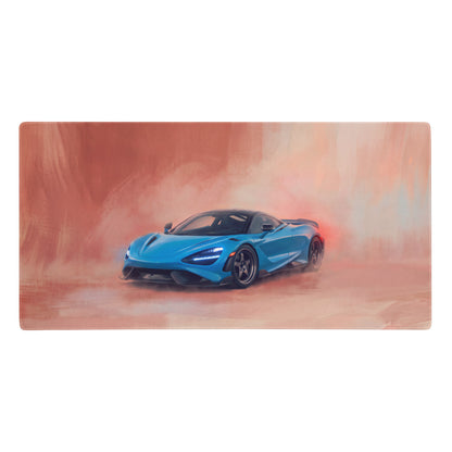 Vibrant blue mclaren 720s sports car in painterly style on curacao blue xl gaming mousepad for high precision use