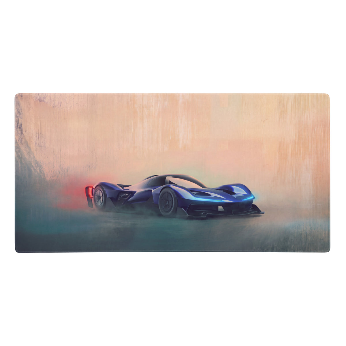 Blue futuristic sports car illustration on rb17 inspired sapphire hyper desk pad extended non slip gaming mouse mat