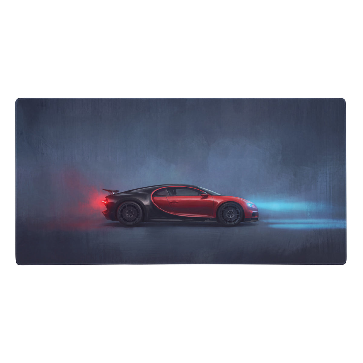 Red and black bugatti chiron racing car graphic on a two-tone rosso low-friction cloth gaming mousepad