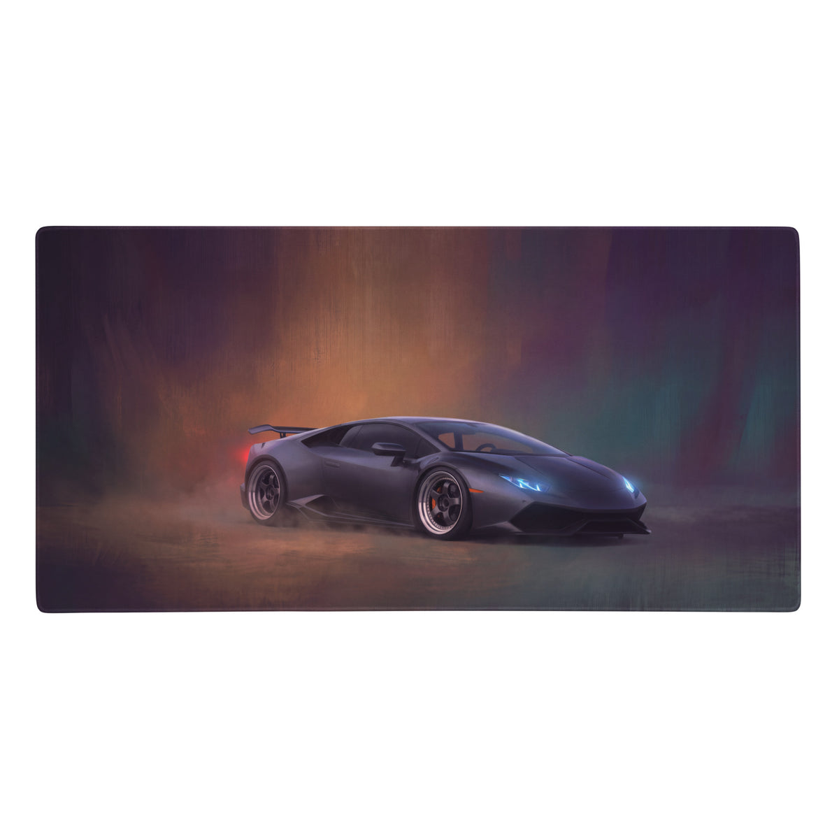 Black lamborghini huracán inspired stealth onyx desk pad with ultra-glide stitched edge featuring drifting car design