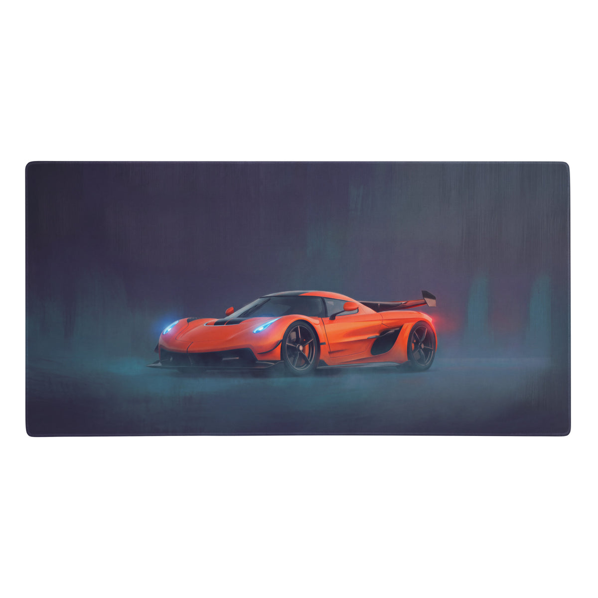 Vibrant orange koenigsegg hypercar illustration on a koenigsegg jesko inspired tangelo apex xl gaming mousepad