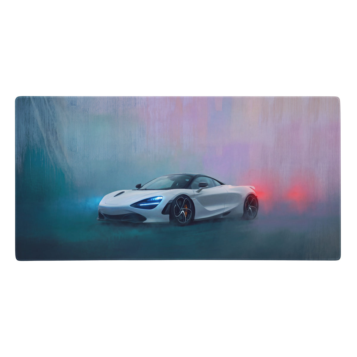White mclaren 720s sports car graphic on a pearl glacier ultra-glide stitched edge rectangular gaming mousepad