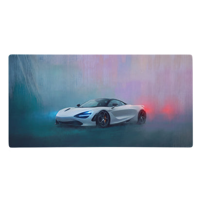 White mclaren 720s sports car graphic on a pearl glacier ultra-glide stitched edge rectangular gaming mousepad