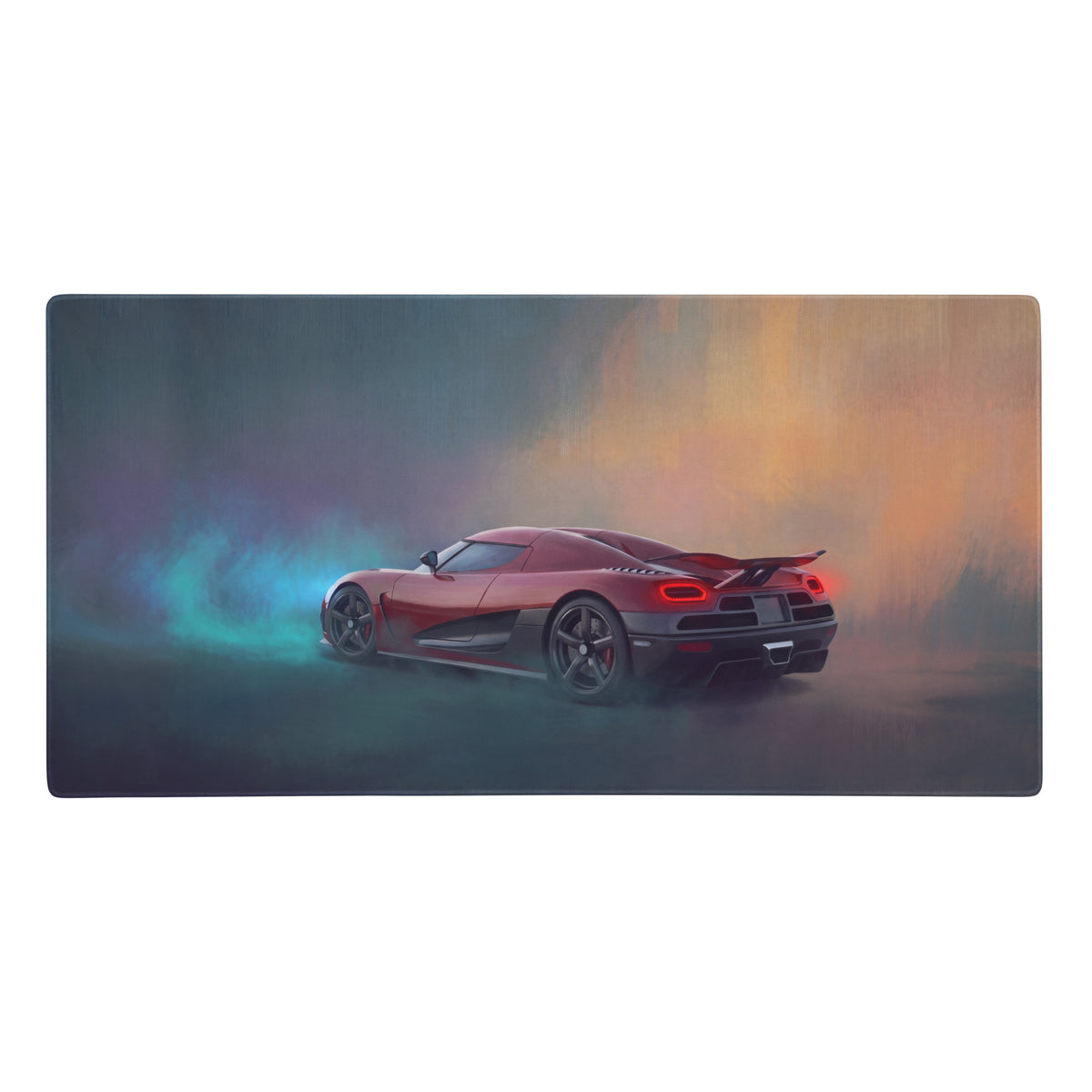 Red koenigsegg agera rs sports car dynamic smoky art on crimson drift desk mat low friction cloth mousepad