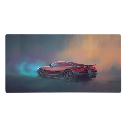 Red koenigsegg agera rs sports car dynamic smoky art on crimson drift desk mat low friction cloth mousepad