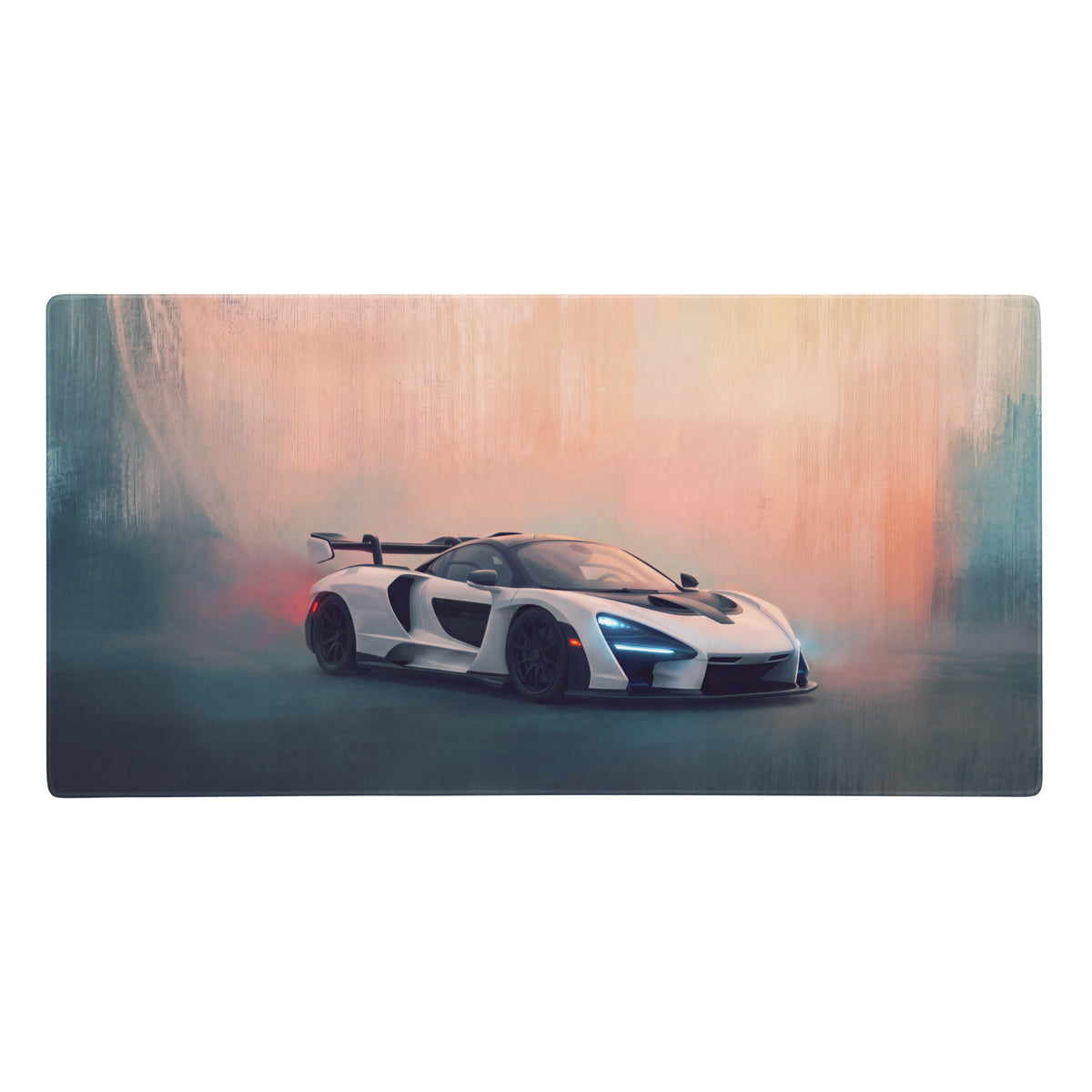 White mclaren senna inspired pure white desk pad with black accents ultra-glide stitched edge gaming mouse mat
